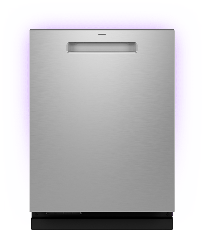 Stainless Steel finish, GE Profile Ultrafresh Dishwasher - door closed, shimmering.