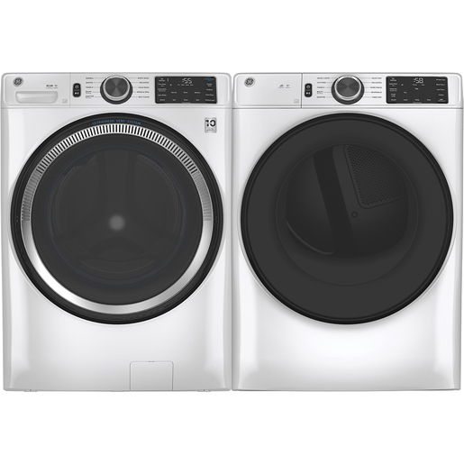 Ensemble laveuse à chargement frontal GE avec système de ventilation UltraFresh et sécheuse à gaz – Blanc Ensemble laveuse à chargement frontal GE avec système de ventilation UltraFresh et sécheuse à gaz – Blanc