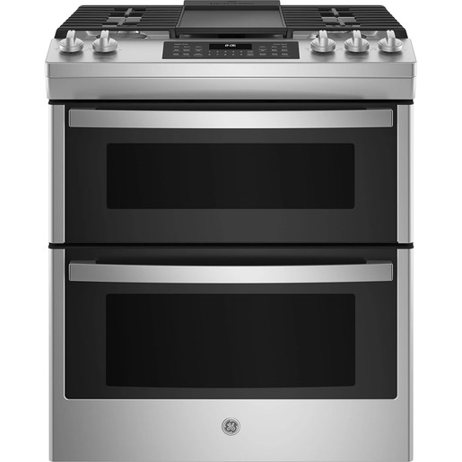 GE® 30" Slide-In Front Control Gas Double Oven Range Stainless Steel - JCGSS86SPSS