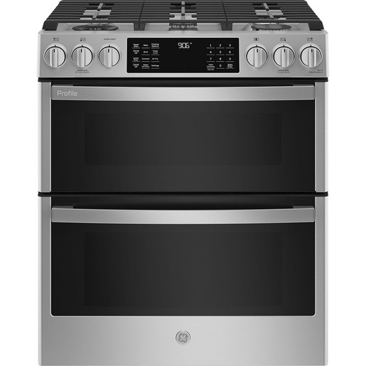 GE Profile 30” Slide-In Double Oven Gas Range with Wifi Stainless Steel - PCGS960YPFS