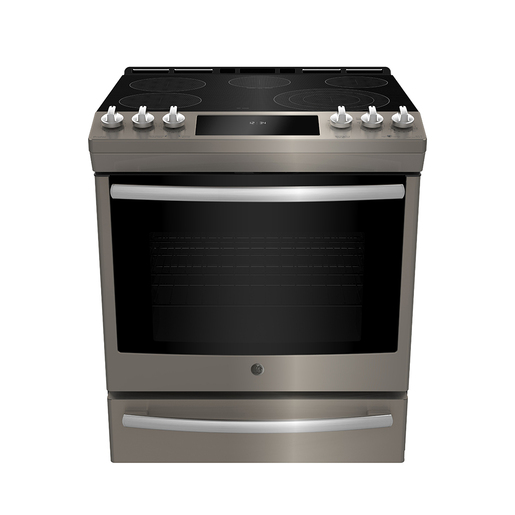 GE Profile Cuisinière à électrique encastrée de 30 po avec friture à air chaud et tiroir de cuisson, ardoise PCS940EMES